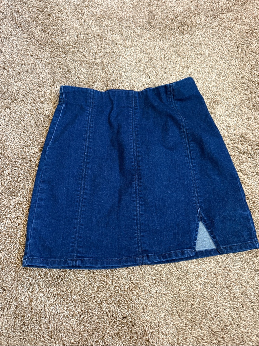 Free People Dark Blue Denim Mini Skirt with Front Slit